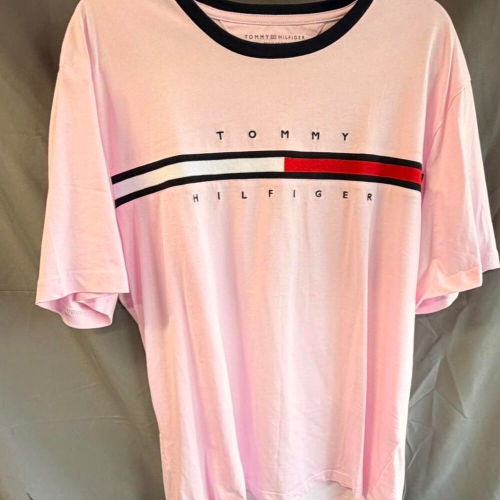 Tommy-hilfiger Men's Pink and White T-shirt